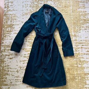Theory corduroy Elegant Dark Green/teal Trench Coat fits as size small